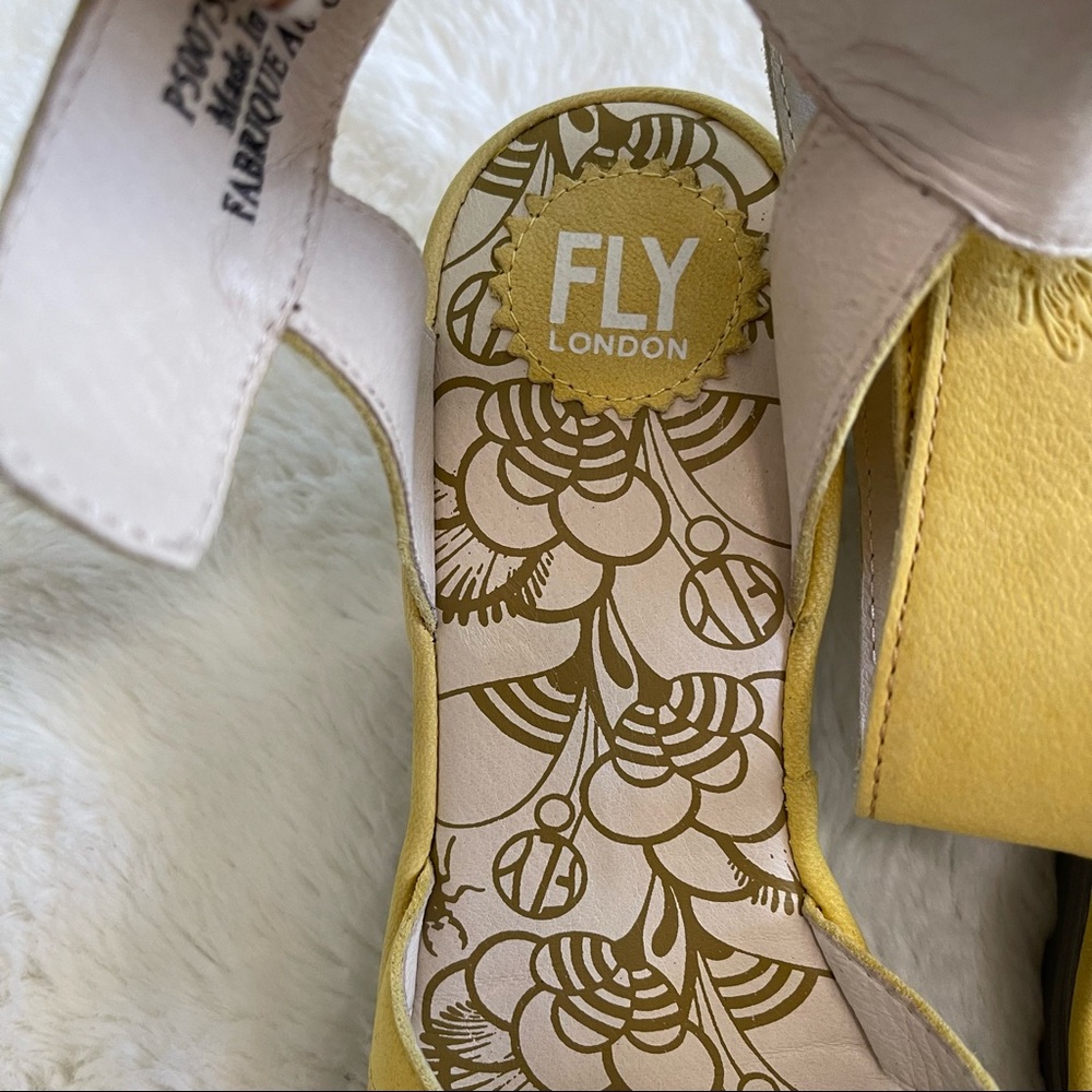Fly London Light Yellow Leather Wedge Sandals - Picture 8 of 11